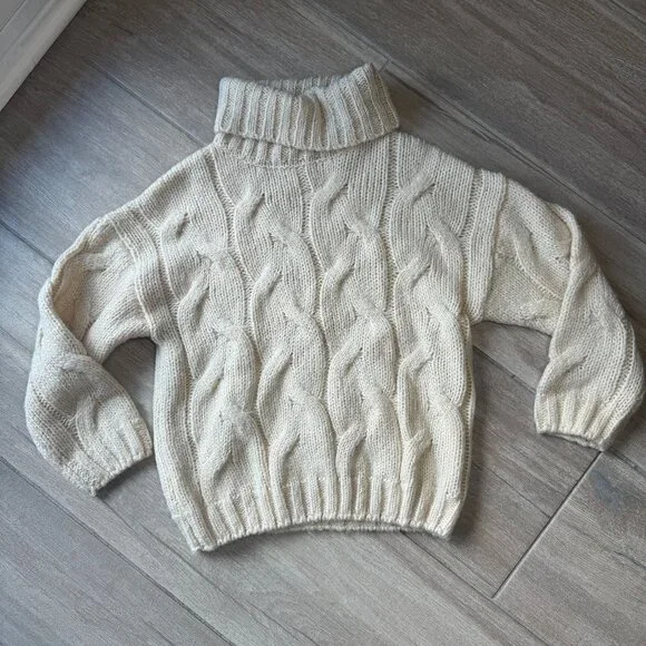 ZARA Kids Fancy Collection Kids Cable Knit Turtleneck Sweater Cream 9 Years Old - Picture 1 of 5